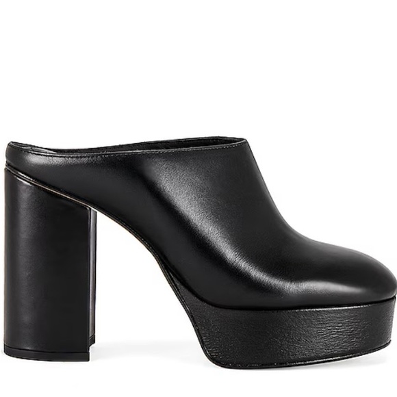 ALOHAS Revolve Clock out clog platform block heel mules black leather Spain - Picture 1 of 12